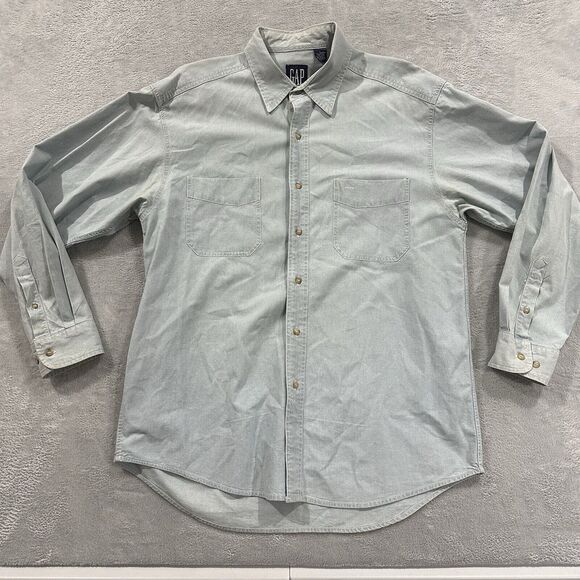 GAP Shirt Men's Large Denim Long Sleeve Button Up Western Blue Light Railroad 90 - Picture 1 of 8